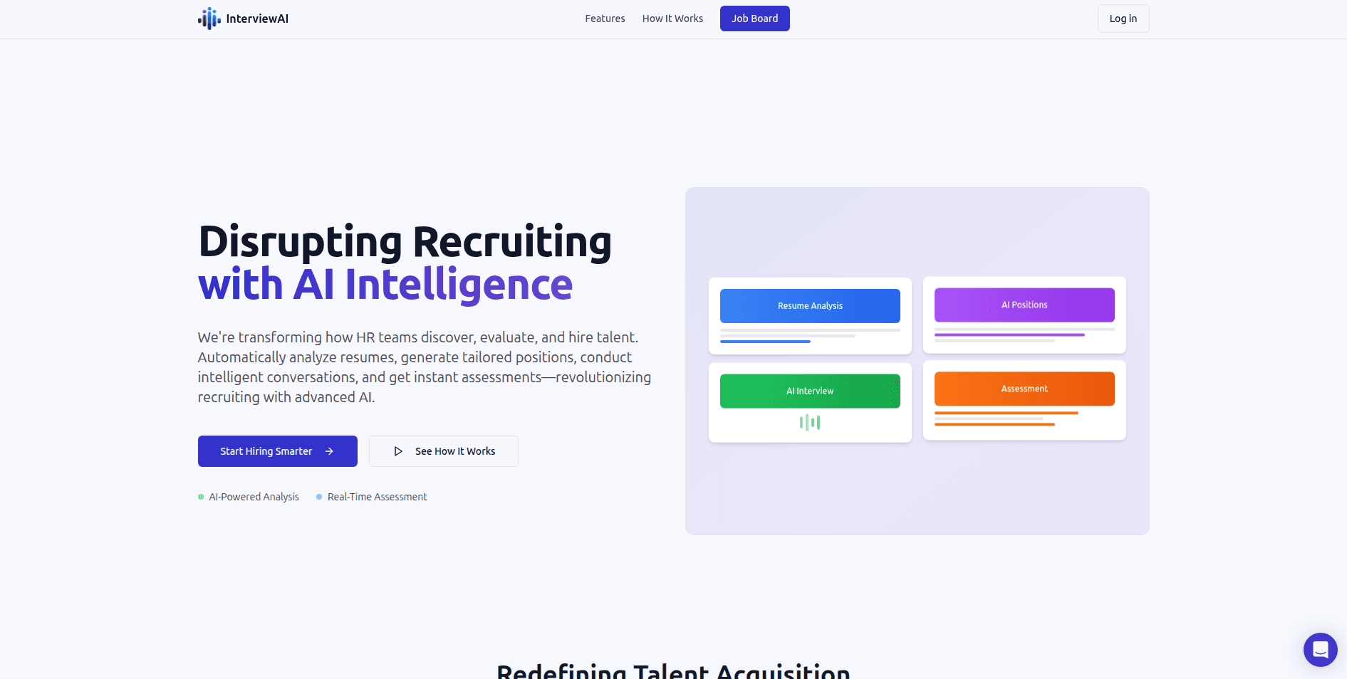 InterviewAI landing page: Disrupting Recruiting with AI Intelligence
